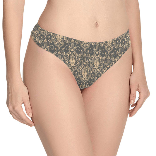 Damask Elegant Luxury Print Pattern Women's Thongs