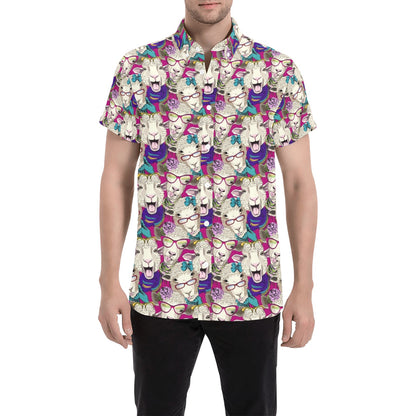 Sheep Print Design LKS403 Men Short Sleeve Button Up Shirt