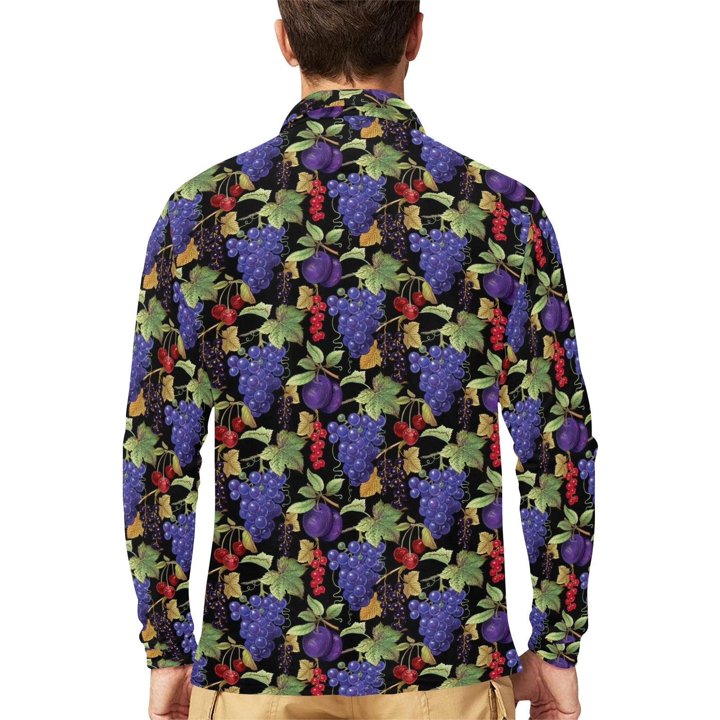 Grape Pattern Print Design GP05 Long Sleeve Polo Shirt For Men's