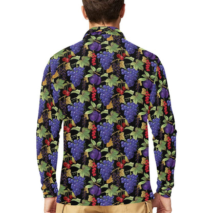 Grape Pattern Print Design GP05 Long Sleeve Polo Shirt For Men's