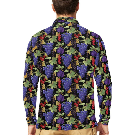 Grape Pattern Print Design GP05 Long Sleeve Polo Shirt For Men's