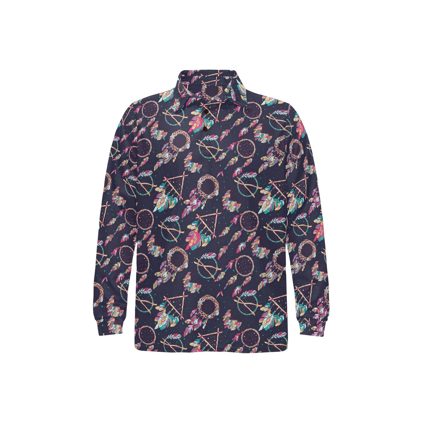 Boho Dream Catcher Colorful Long Sleeve Polo Shirt For Men's