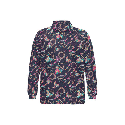 Boho Dream Catcher Colorful Long Sleeve Polo Shirt For Men's