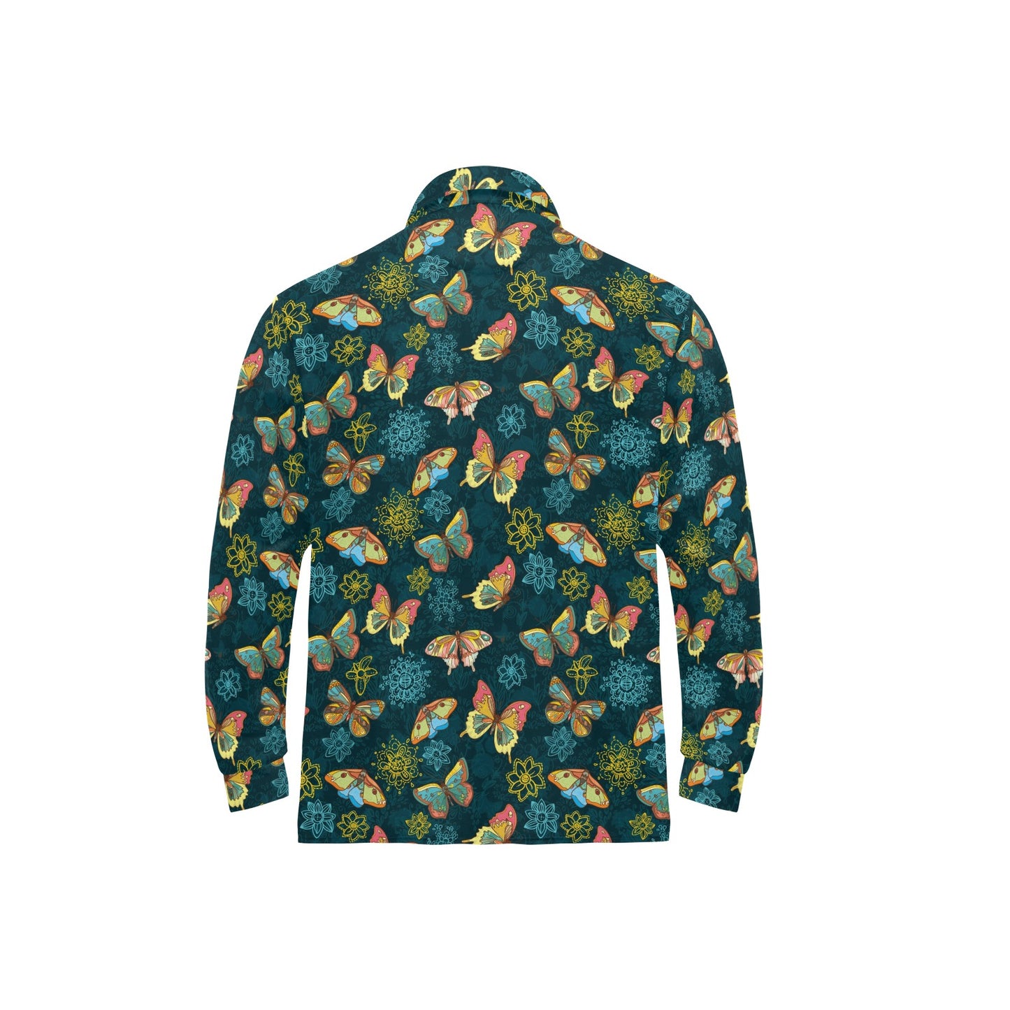 Butterfly Hand Draw Print Pattern Long Sleeve Polo Shirt For Men's