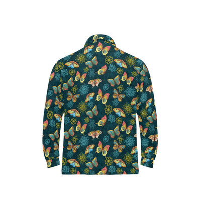 Butterfly Hand Draw Print Pattern Long Sleeve Polo Shirt For Men's