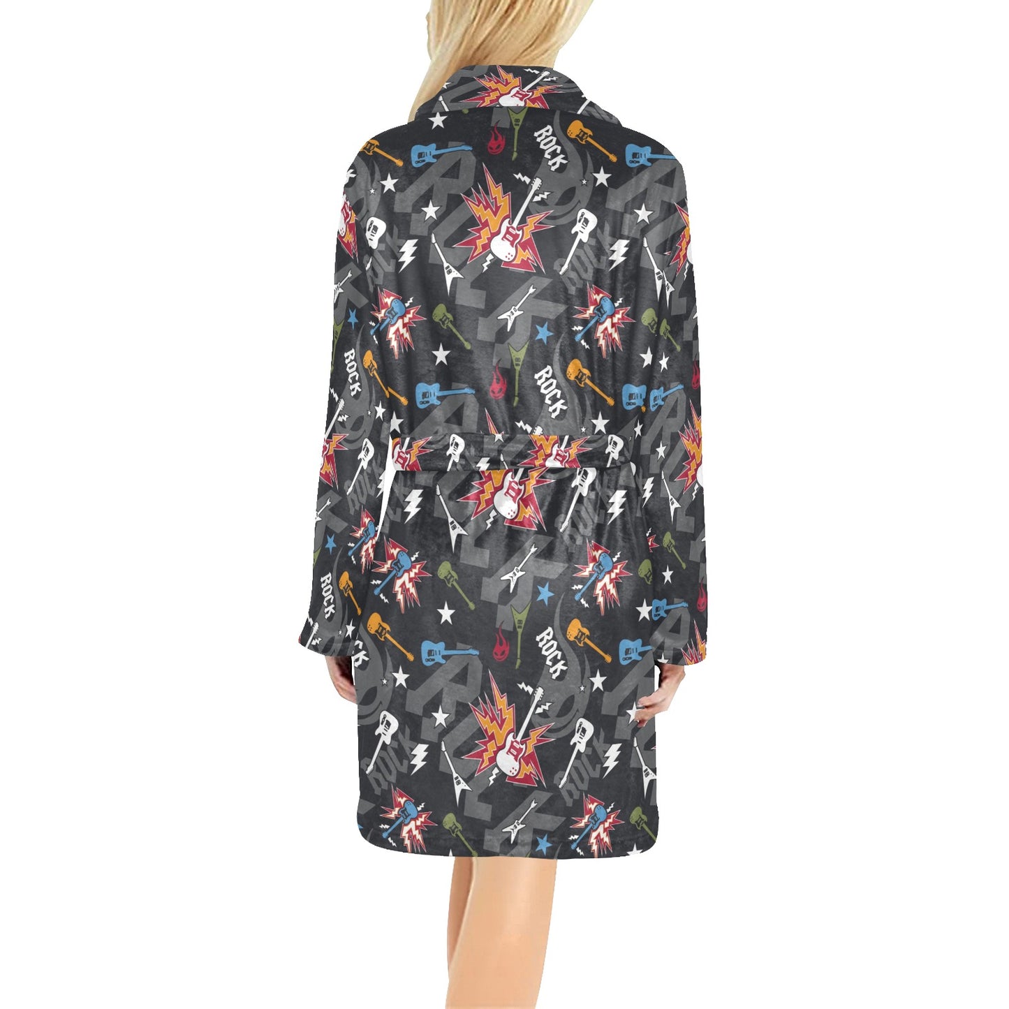 Rock and Roll Pattern Print Design A01 Women's Fleece Robe
