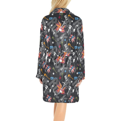Rock and Roll Pattern Print Design A01 Women's Fleece Robe