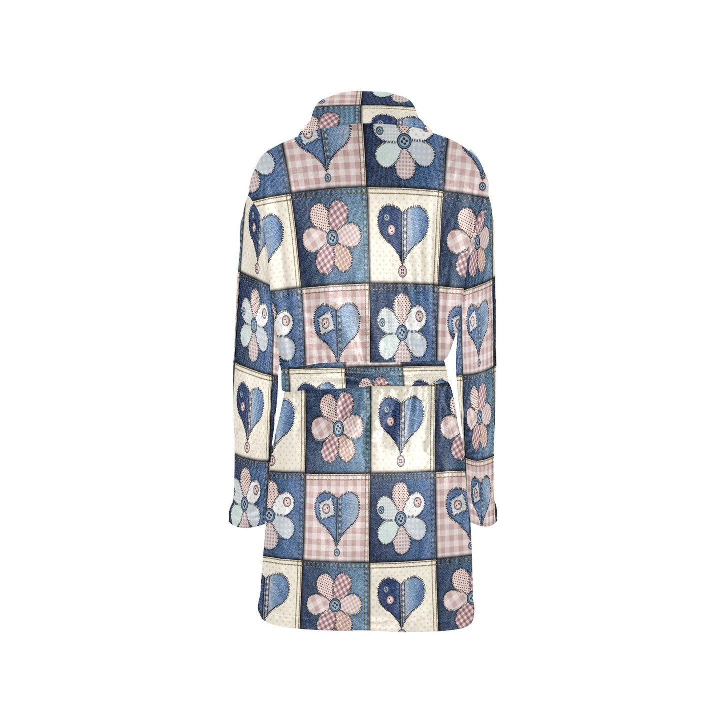 Patchwork Heart Flower Pattern Print Design 01 Women's Fleece Robe