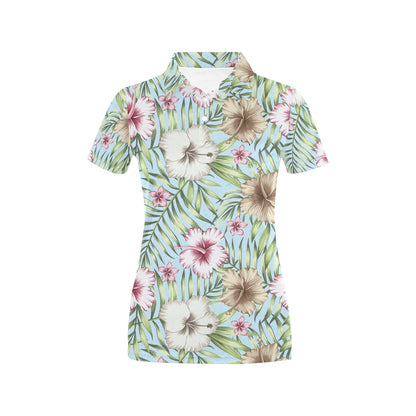 Tropical Flower Pattern Print Design TF05 Women's Polo Shirt