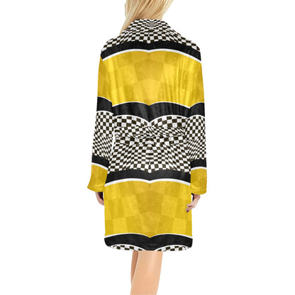Checkered Pattern Print Design 02 Women's Fleece Robe