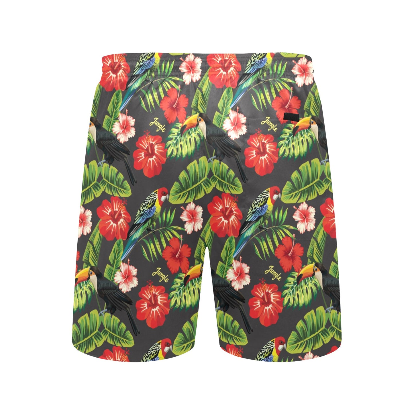 Hibiscus Red With Parrotprint Design LKS303 Men's Swim Trunks Beach Shorts