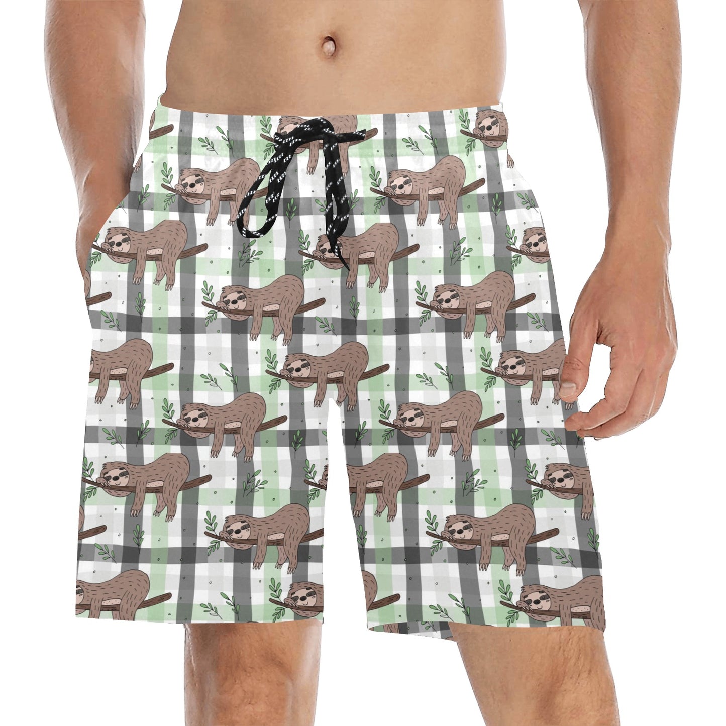 Sloth Print Design LKS301 Men's Swim Trunks Beach Shorts