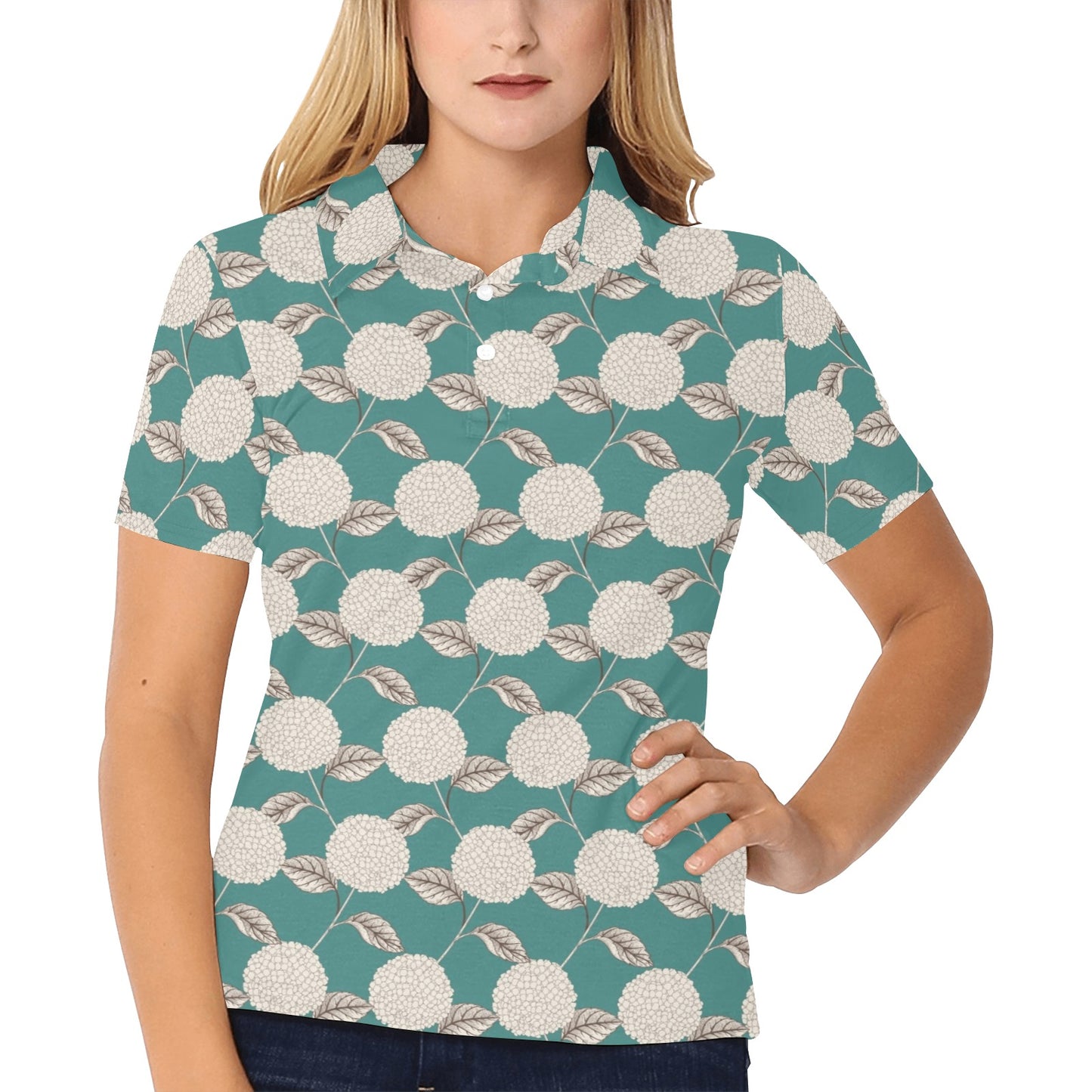 Hydrangea Pattern Print Design HD03 Women's Polo Shirt