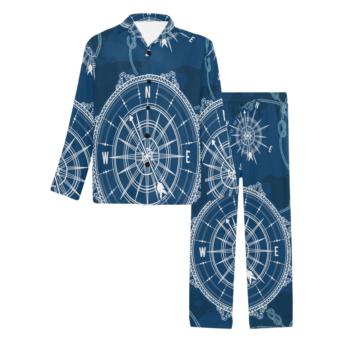 Nautical Compass Print Men's Long Pajama Set