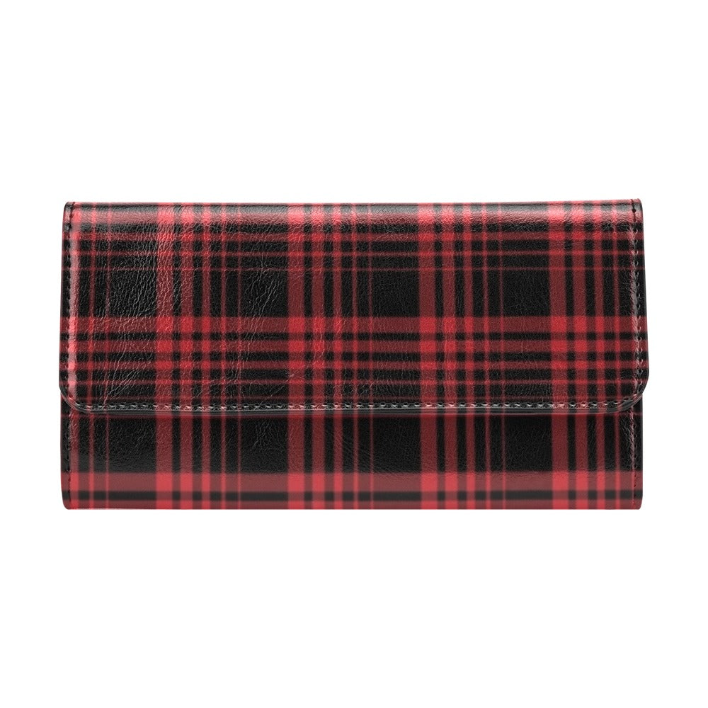 Tartan Red Black Print Design LKS303 Women's Trifold Wallet