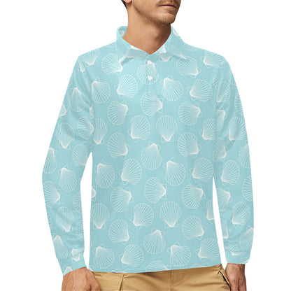 Seashell Print Design LKS3010 Long Sleeve Polo Shirt For Men's