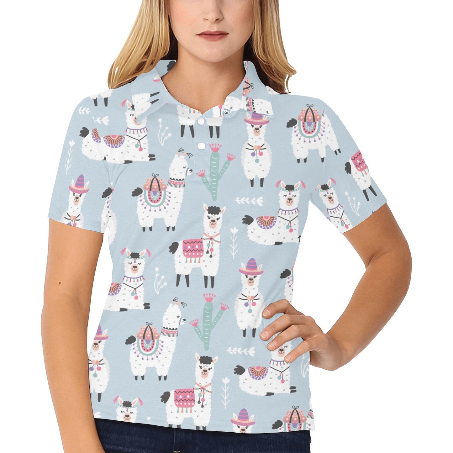 Llama Pattern Print Design 04 Women's Polo Shirt