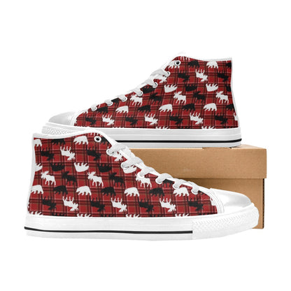 Moose Print Design LKS401 Men's High Top Canvas Shoes