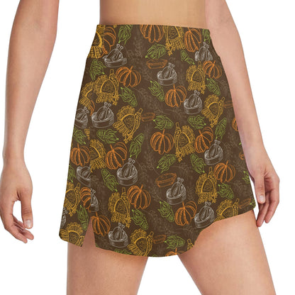 Thanksgiving Print Design LKS301 17" Golf & Pickleball Skort with Pockets