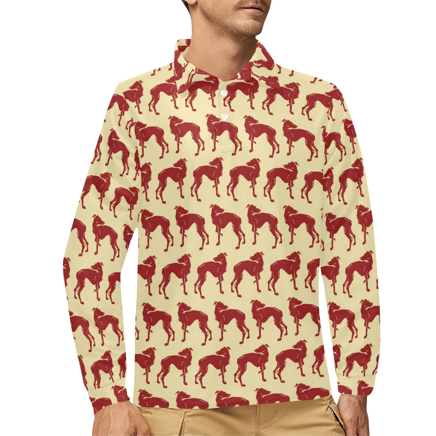 Whippets Print Design LKS301 Long Sleeve Polo Shirt For Men's