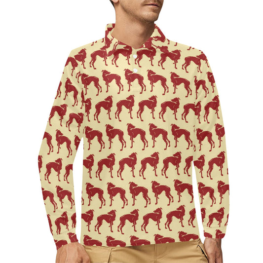 Whippets Print Design LKS301 Long Sleeve Polo Shirt For Men's