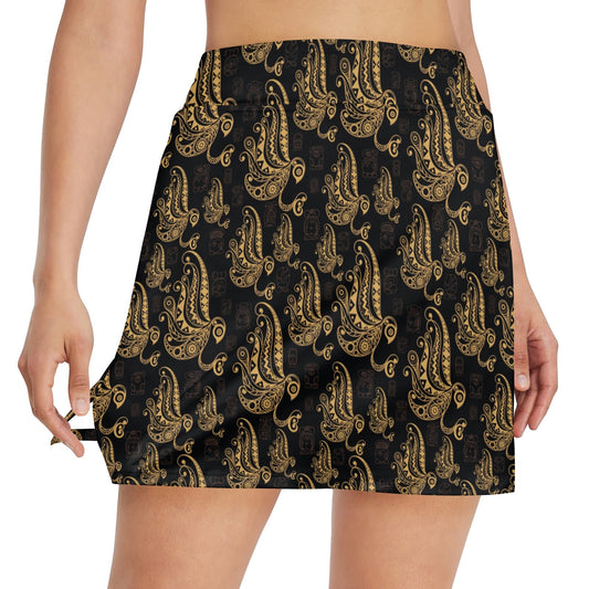 Owl Tribal Polynesian Design Print 17" Golf & Pickleball Skort with Pockets