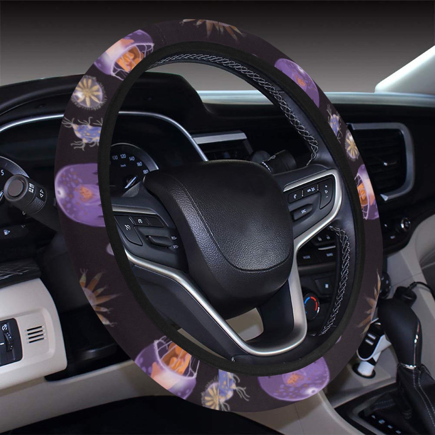 Seaweed With Jelly Fish Print Design LKS305 Steering Wheel Cover with Elastic Edge