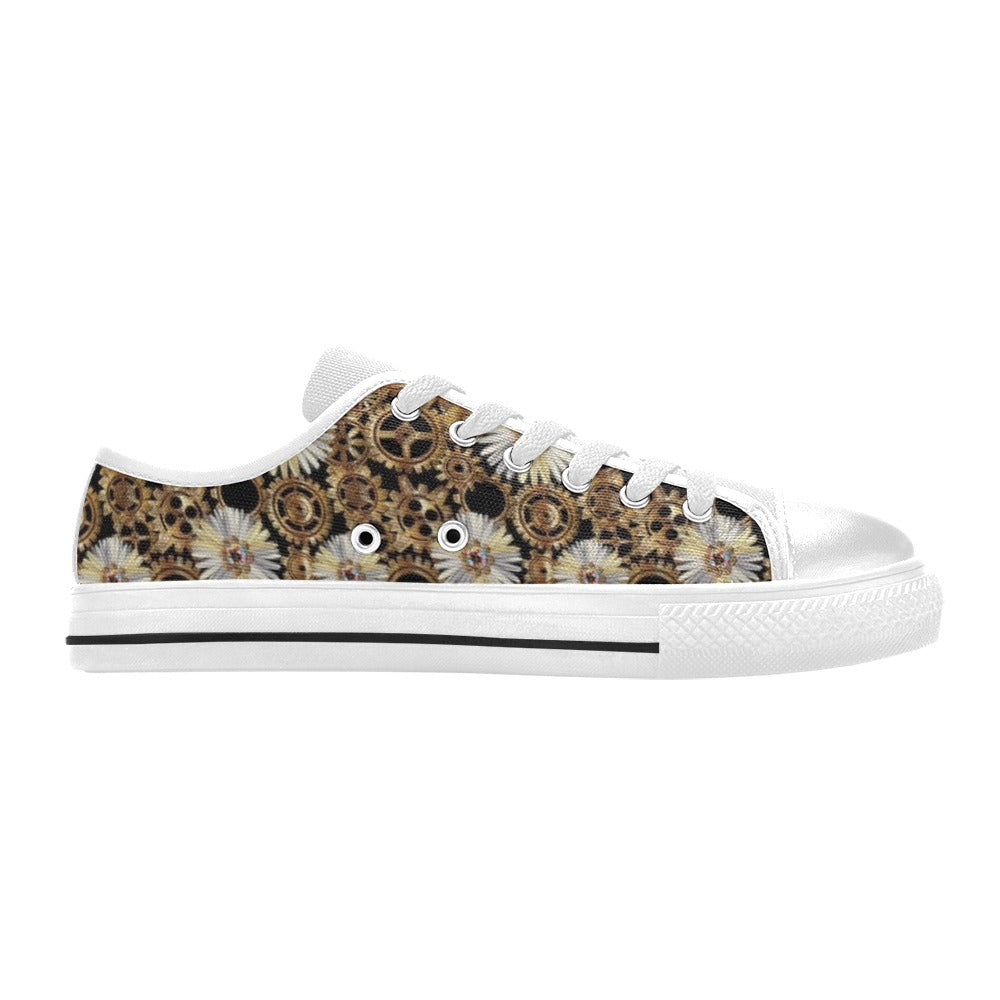 Steampunk Print Design LKS305 Women's White Low Top Shoes
