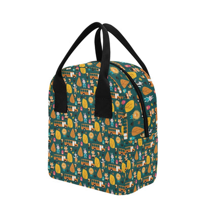 School Bus Print Design LKS309 Insulated Lunch Bag