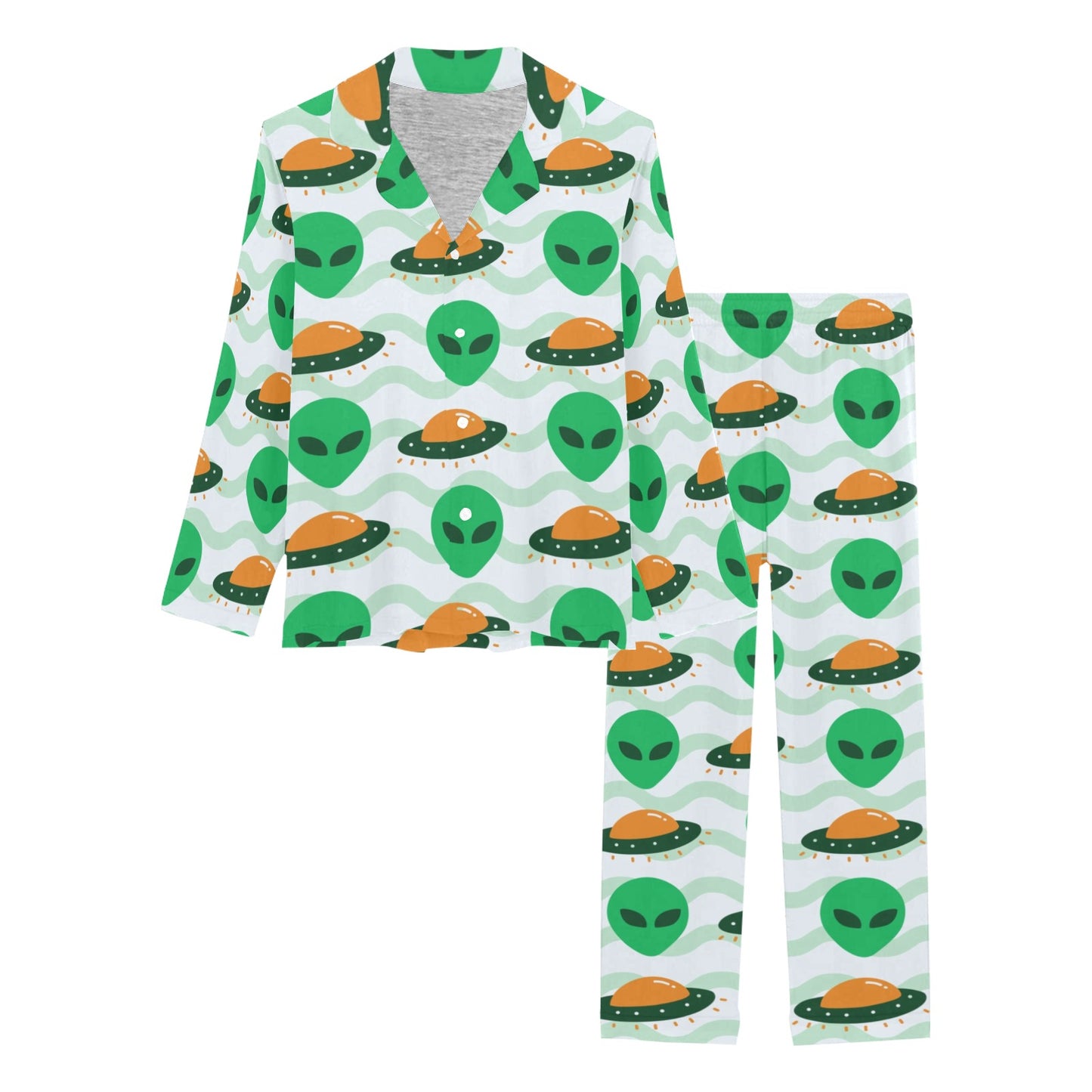 Alien UFO Pattern Print Design 04 Women's Long Pajama Set