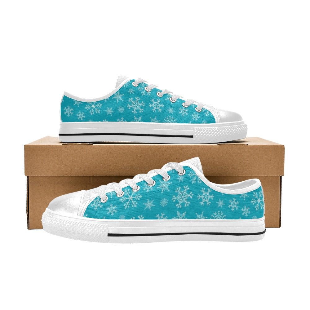 Snowflake Print Design LKS304 Women's White Low Top Shoes
