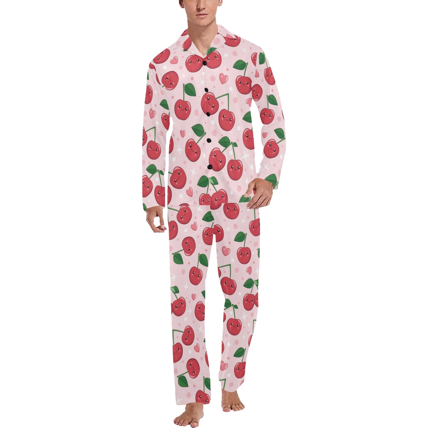 Cherry Pattern Print Design CH02 Men's Long Pajama Set