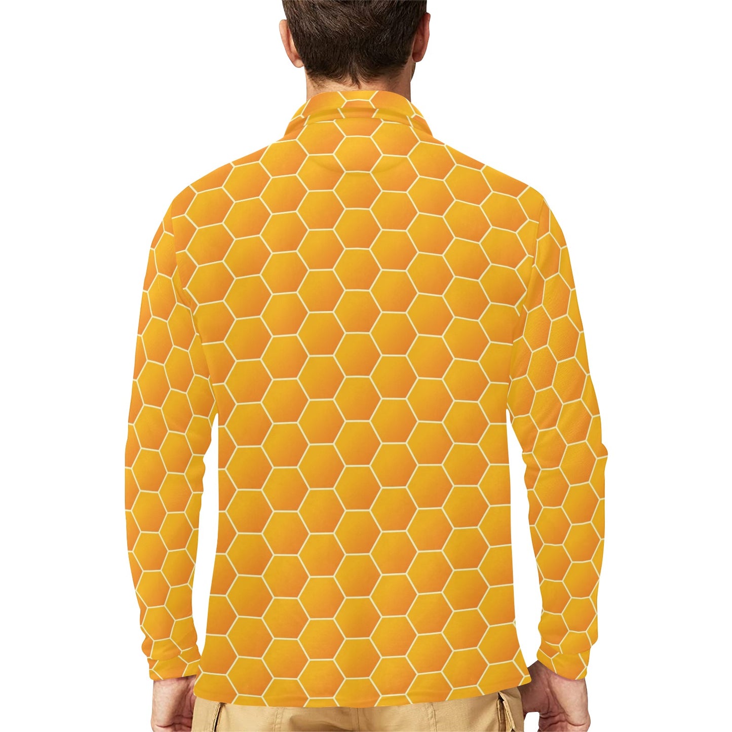 Honey Bee Honeycomb Print Design LKS3011 Long Sleeve Polo Shirt For Men's
