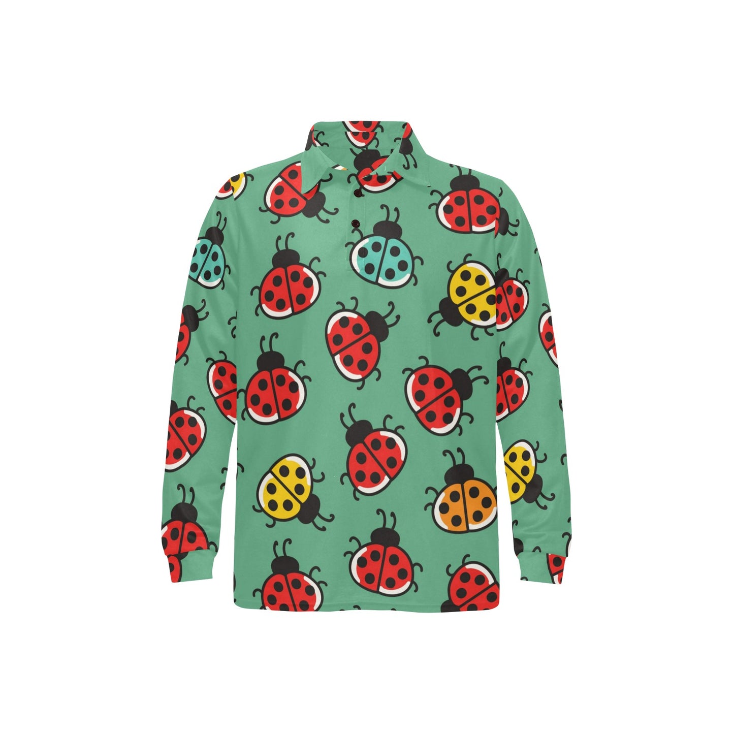 Ladybug Pattern Print Design 02 Long Sleeve Polo Shirt For Men's