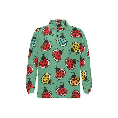 Ladybug Pattern Print Design 02 Long Sleeve Polo Shirt For Men's