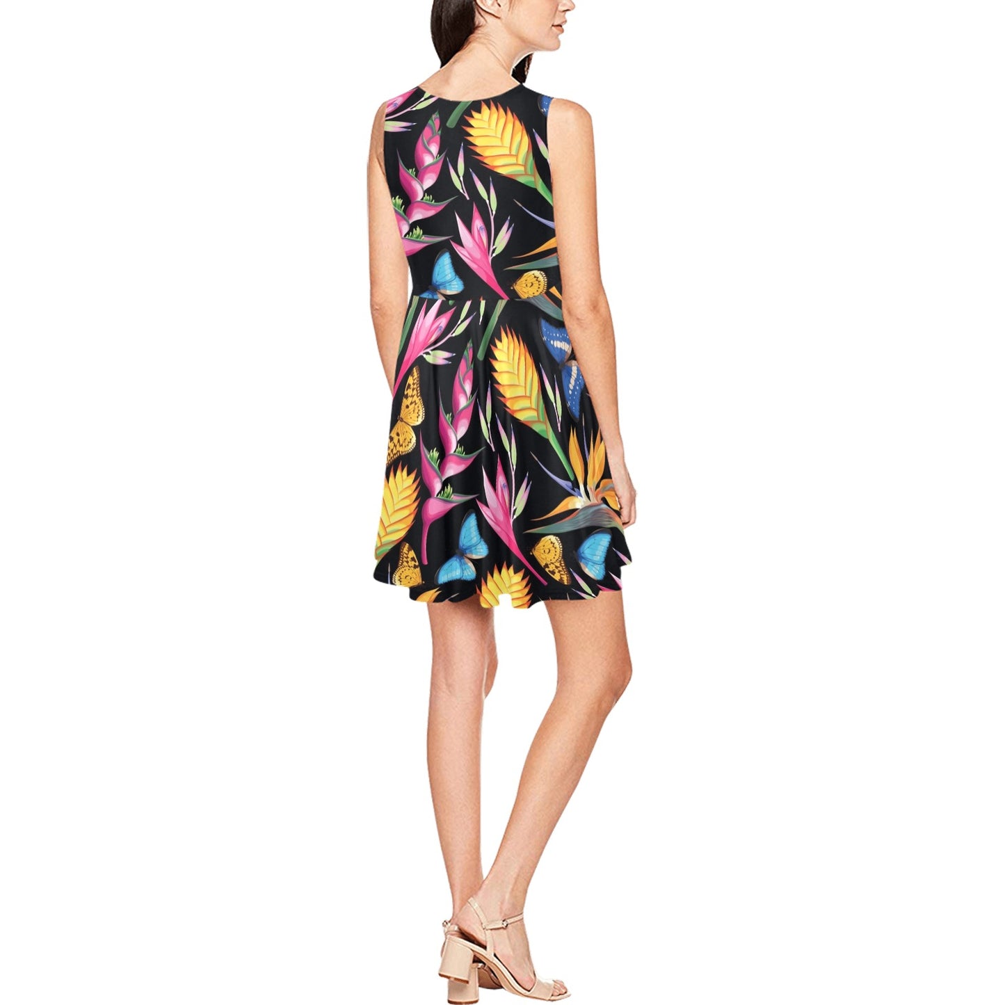 Tropical Flower Pattern Print Design TF016 Sleeveless Dress