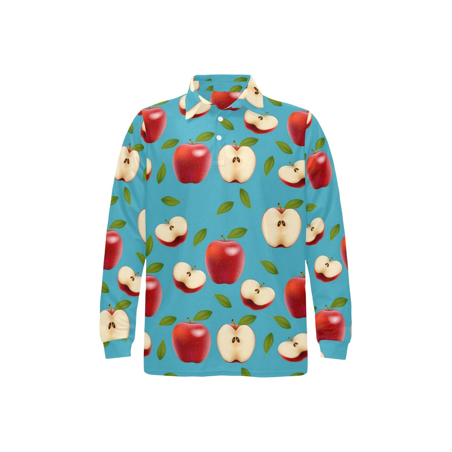 Apple Pattern Print Design AP012 Long Sleeve Polo Shirt For Men's
