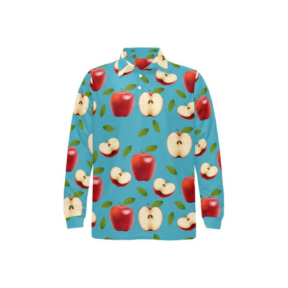 Apple Pattern Print Design AP012 Long Sleeve Polo Shirt For Men's