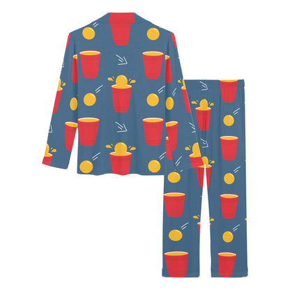 Beer Pong Pattern Print Design 02 Women's Long Pajama Set