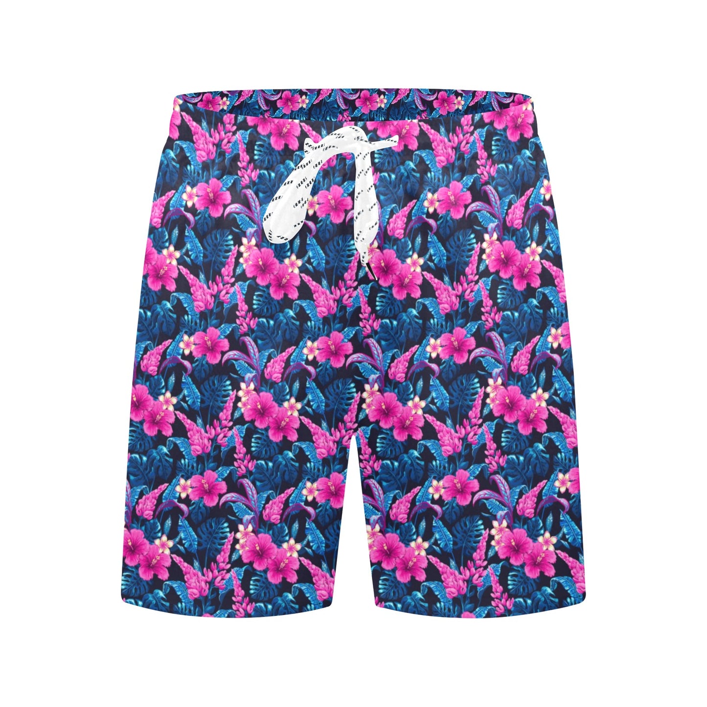 Tropical Folower Pink Themed Print Men's Swim Trunks Beach Shorts