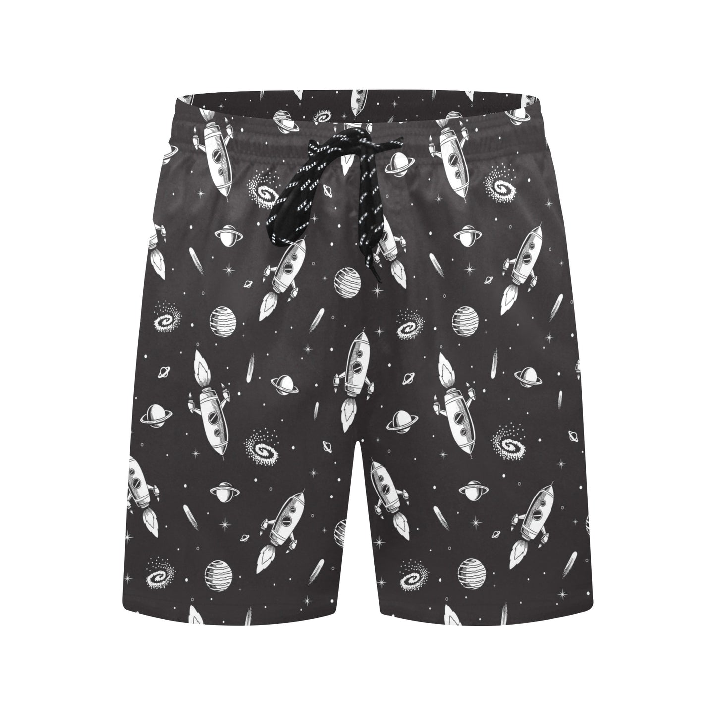 Space Rocket Print Design LKS303 Men's Swim Trunks Beach Shorts