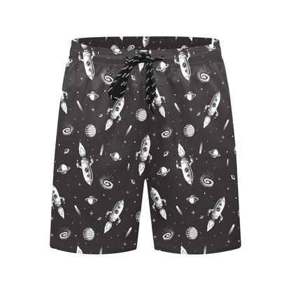 Space Rocket Print Design LKS303 Men's Swim Trunks Beach Shorts