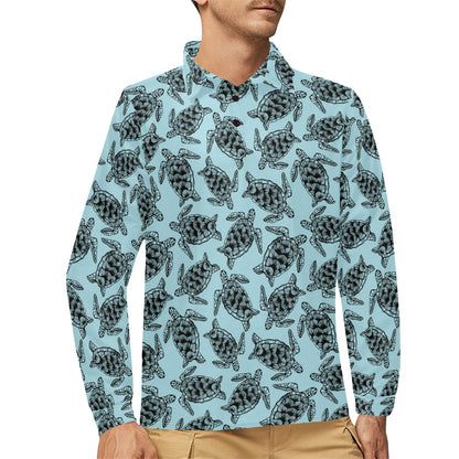 Sea Turtle Print Design LKS3010 Long Sleeve Polo Shirt For Men's