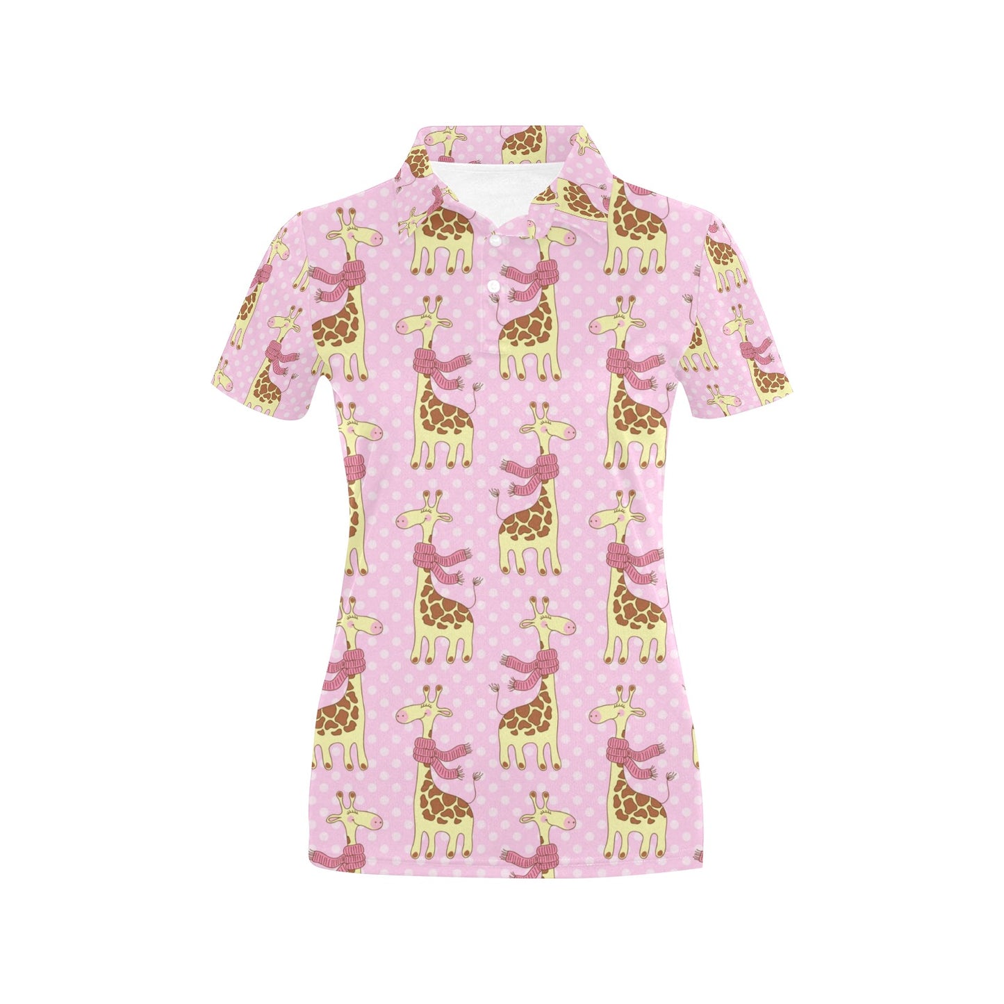 Giraffe Cute Pink Polka Dot Print Women's Polo Shirt