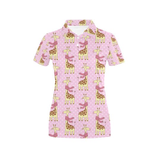 Giraffe Cute Pink Polka Dot Print Women's Polo Shirt