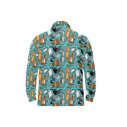 Ferret Pattern Print Design 03 Long Sleeve Polo Shirt For Men's