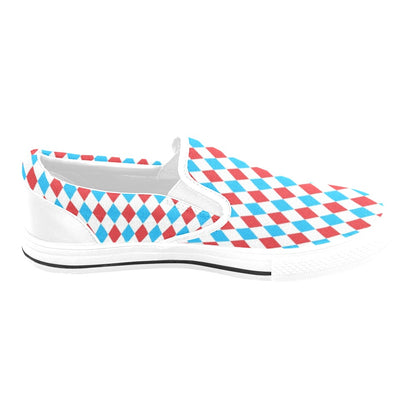 Harlequin Print Design LKS402 White Slip Ons Canvas Women's Shoes