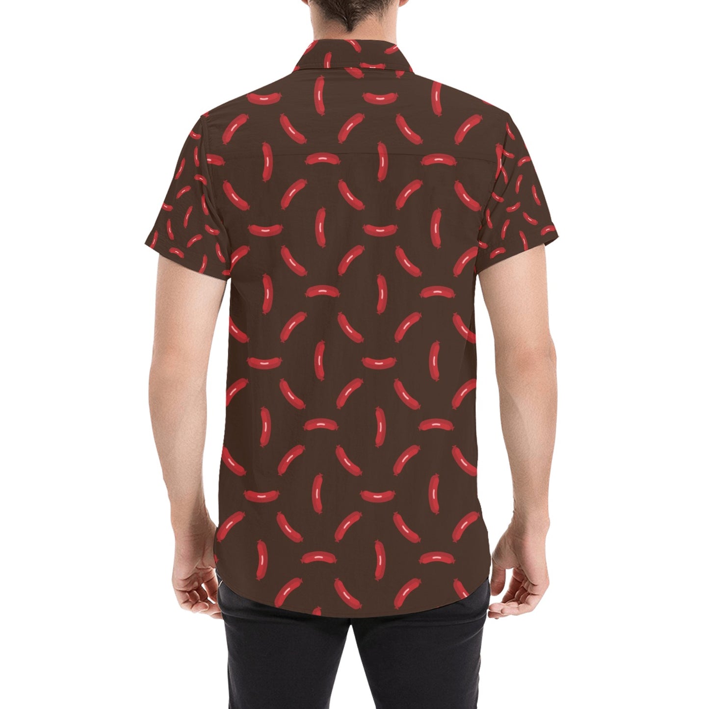 Sausage Print Design LKS302 Men Short Sleeve Button Up Shirt