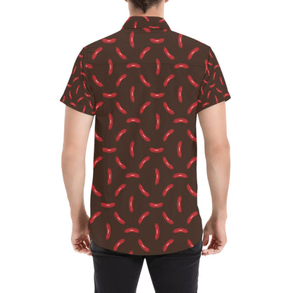 Sausage Print Design LKS302 Men Short Sleeve Button Up Shirt