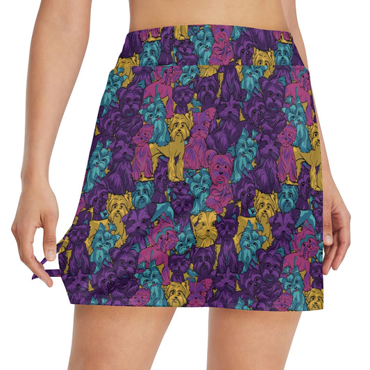 Yorkshire Terriers Print Design LKS3010 17" Golf & Pickleball Skort with Pockets